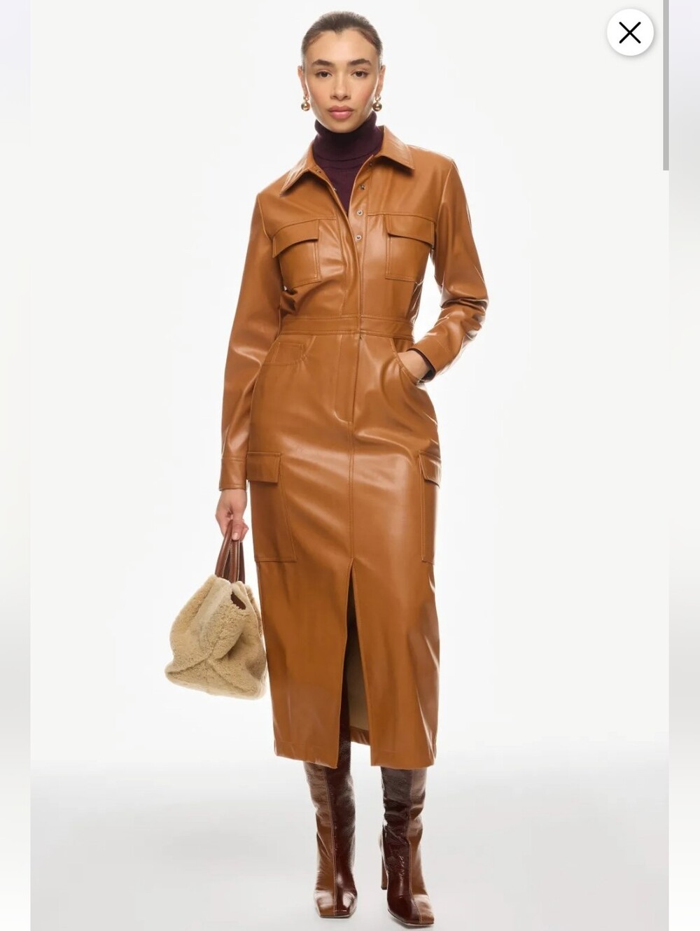 MARISSA WEBB COLLECTIVE FRONT SLIT LEATHER SHIRT DRESS SIZE 10 MSRP $430